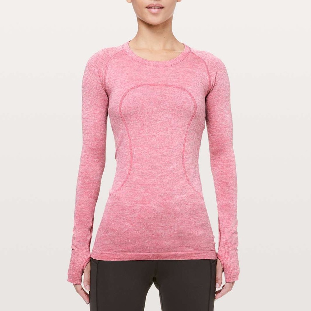 lululemon athletica Pink Shimmer Swiftly Long Sleeve Seamless Active Tee Size 12